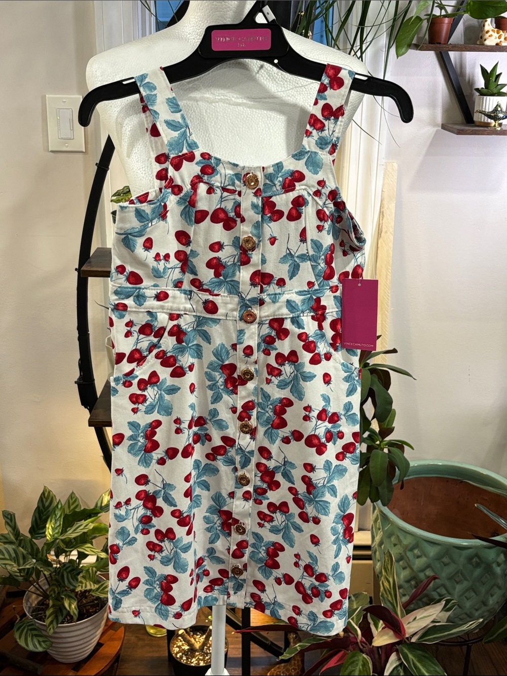 Vince Camuto Girls strawberry Print Button-Front Sundress size 8